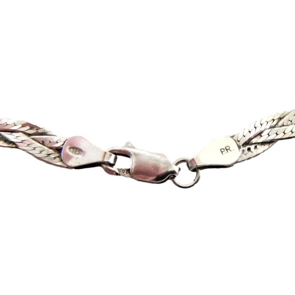 Italian Solid Sterling Silver Triple Strand Woven Necklace - 18" - Picture 3 of 4